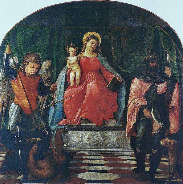 Francesco Vecellio Vierge a l'Enfant entre saint Michel et saint Roch Spain oil painting art